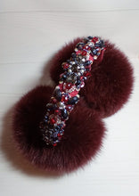 Load image into Gallery viewer, Arctic Fox Fur earmuffs with crystals in Burgundy