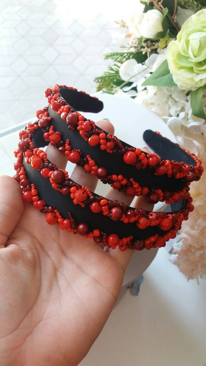 Fancy Red And Black Headband