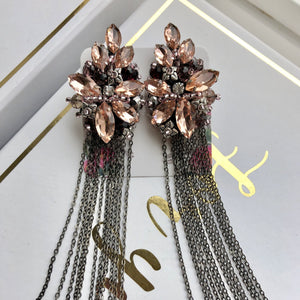 Pink Metal Tassel Earrings