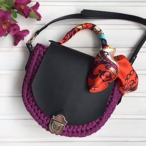 Purple Cotton Bag with Black Front and Strips