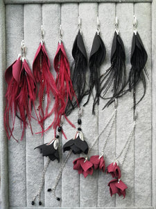 Red Earrings with Feathers-Silver Lock