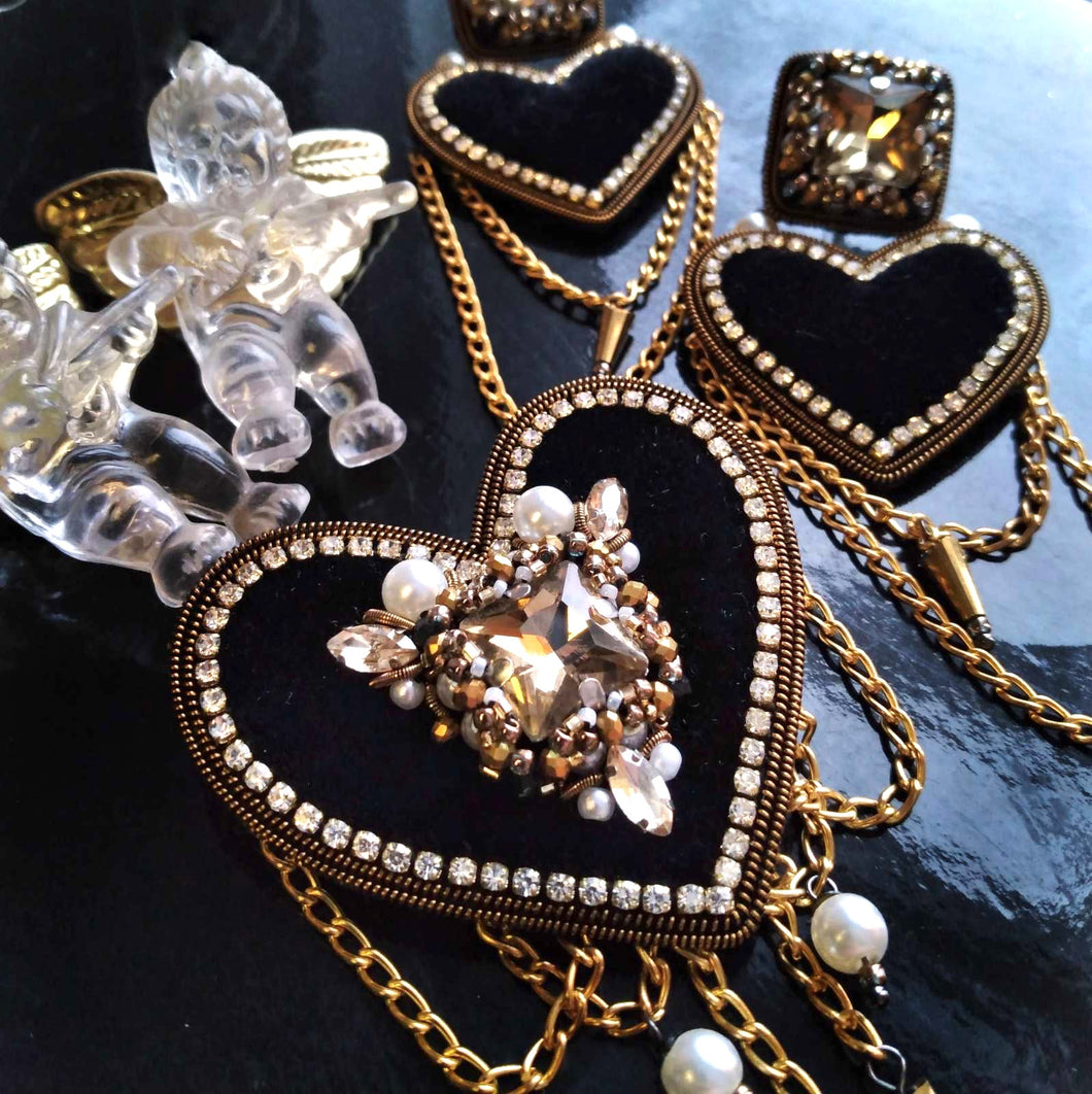 Heart Earrings + brooch set