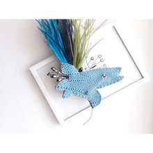 Load image into Gallery viewer, Hummingbird Brooch in Blue with Ostrich Feathers