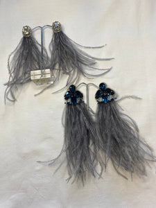 Grey Earrings with Feathers